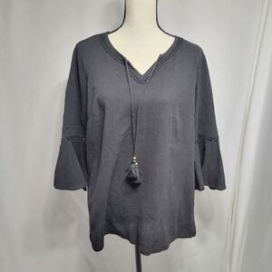 d&co (denim & company) v-neck 3/4 sleeve blouse textured crepe top size M